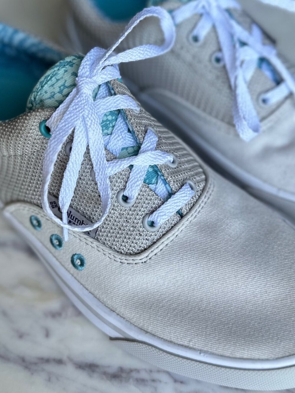 Columbia Slack Water PFG Sneakers Mesh Canvas Grey Silver Aqua Women Sz 8 EU 39